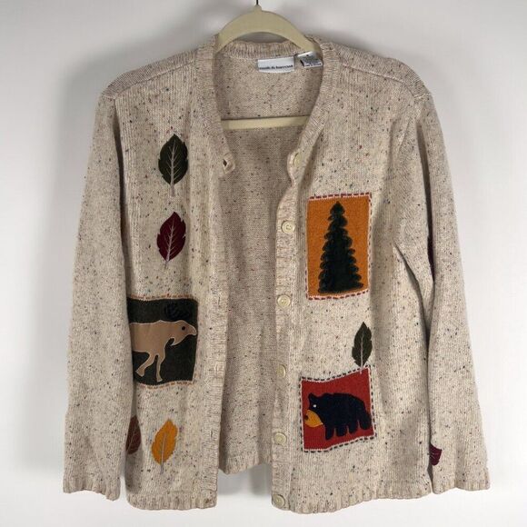 Vintage 90s Craft & Barrows Beige Autumn Grandma Wool Sweater Cardigan / Small - Picture 3 of 8